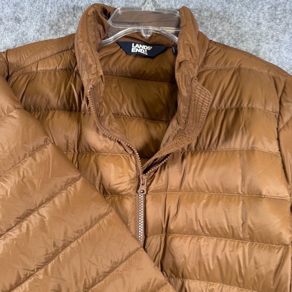 Lands End Wanderweight Packable Down Hooded Jacket 1X Brown Ultralight